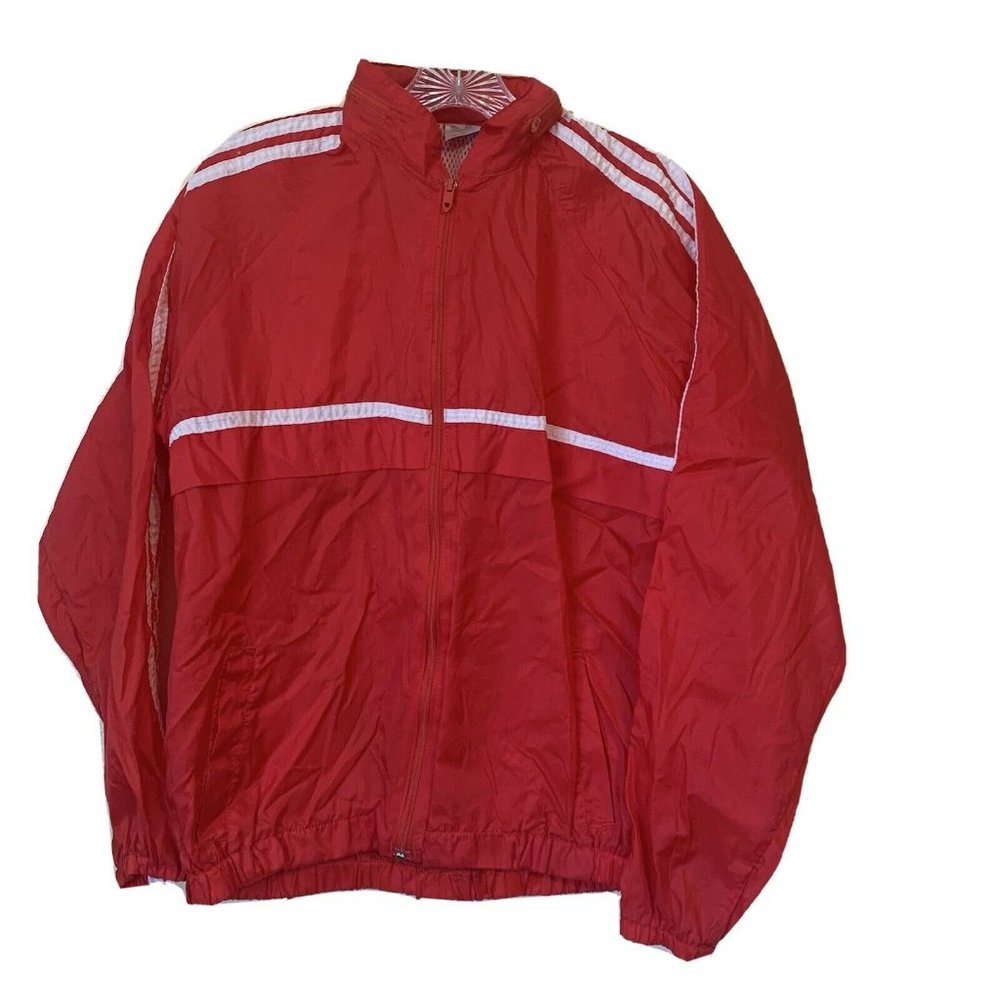Vintage Rare Nylon ADIDAS Hooded Track rain Jacket Mens‎ Med Vented Red Full Zip